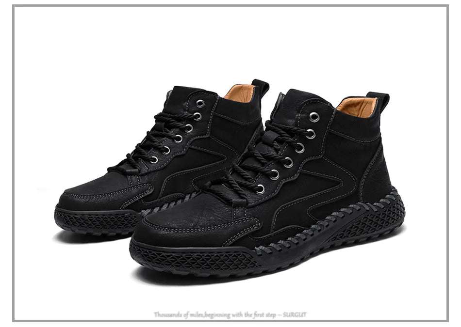 SURGUT Leather Men Ankle Boots Comfortable Platform Walking Boots New Design Soft Leather Office Business Boots Sneakers - olympicfangear