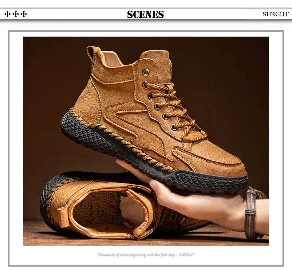 SURGUT Leather Men Ankle Boots Comfortable Platform Walking Boots New Design Soft Leather Office Business Boots Sneakers - olympicfangear