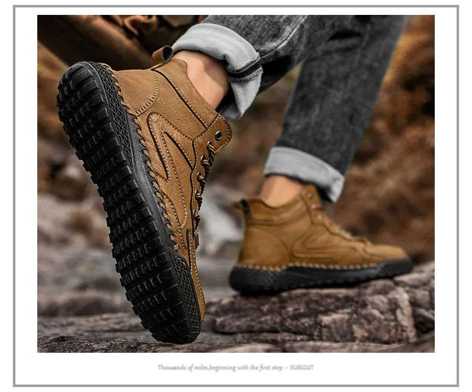 SURGUT Leather Men Ankle Boots Comfortable Platform Walking Boots New Design Soft Leather Office Business Boots Sneakers - olympicfangear