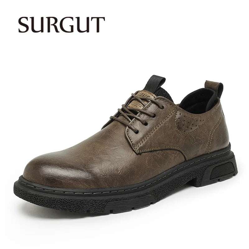 SURGUT Leather Vintage Larger Size Men Casual Shoes Top Luxury Dermis Quality Men Leather Shoes Brogue Retro Bussiness Shoes Man - olympicfangear