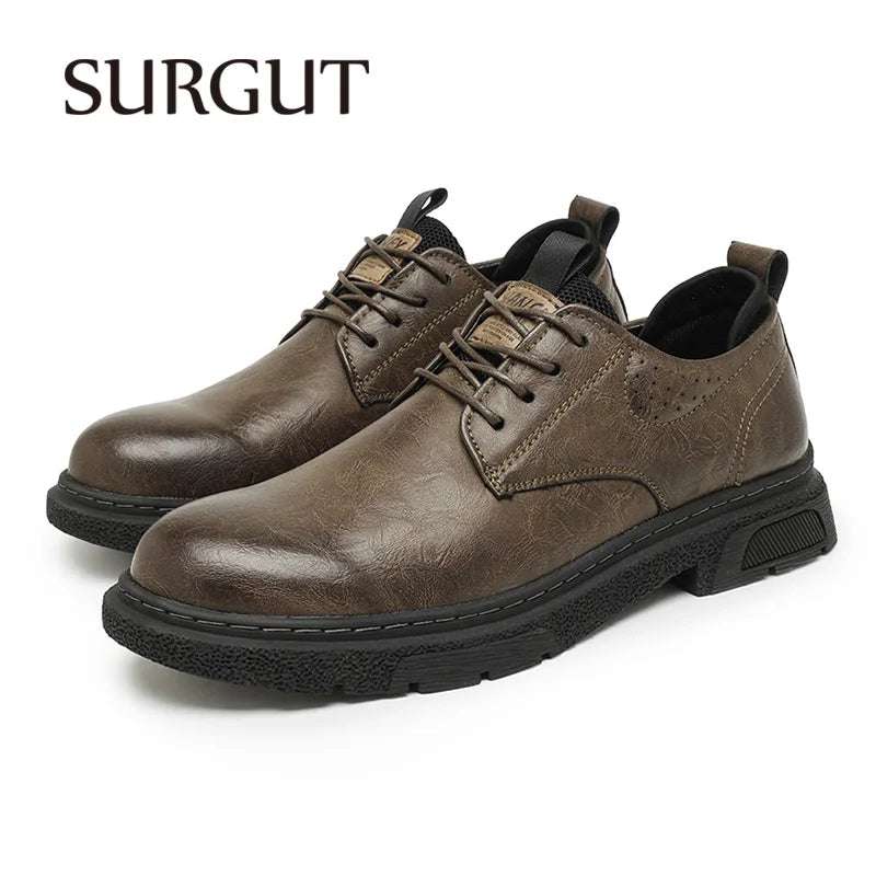 SURGUT Leather Vintage Larger Size Men Casual Shoes Top Luxury Dermis Quality Men Leather Shoes Brogue Retro Bussiness Shoes Man - olympicfangear