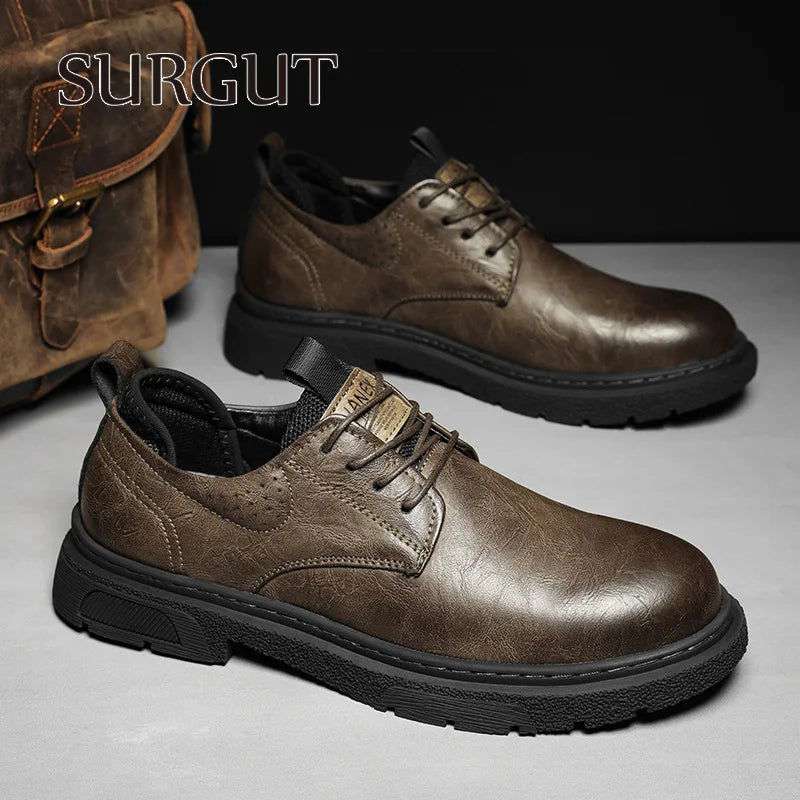SURGUT Leather Vintage Larger Size Men Casual Shoes Top Luxury Dermis Quality Men Leather Shoes Brogue Retro Bussiness Shoes Man - olympicfangear