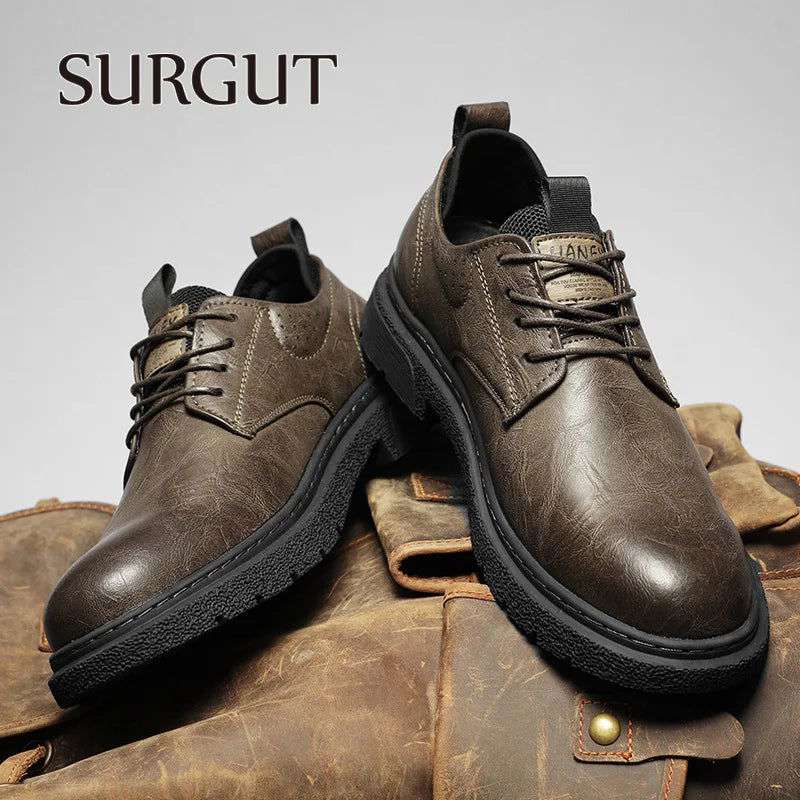 SURGUT Leather Vintage Larger Size Men Casual Shoes Top Luxury Dermis Quality Men Leather Shoes Brogue Retro Bussiness Shoes Man - olympicfangear