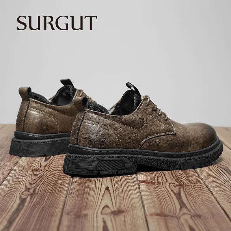 SURGUT Leather Vintage Larger Size Men Casual Shoes Top Luxury Dermis Quality Men Leather Shoes Brogue Retro Bussiness Shoes Man - olympicfangear
