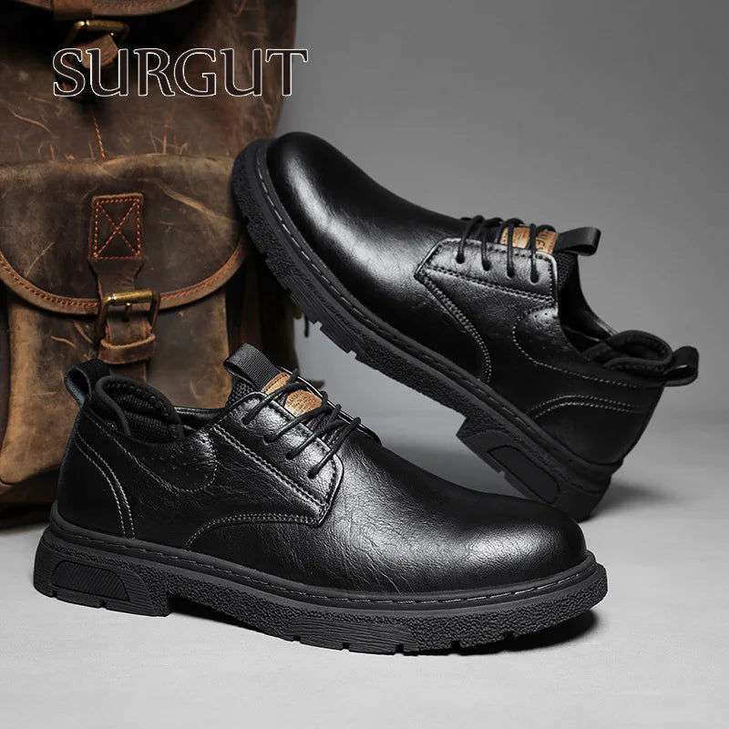 SURGUT Leather Vintage Larger Size Men Casual Shoes Top Luxury Dermis Quality Men Leather Shoes Brogue Retro Bussiness Shoes Man - olympicfangear