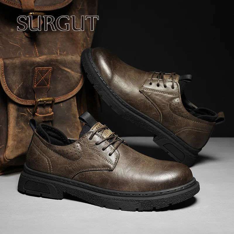 SURGUT Leather Vintage Larger Size Men Casual Shoes Top Luxury Dermis Quality Men Leather Shoes Brogue Retro Bussiness Shoes Man - olympicfangear