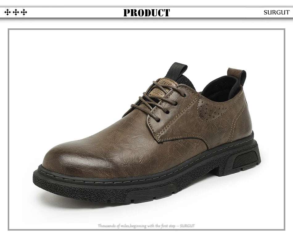 SURGUT Leather Vintage Larger Size Men Casual Shoes Top Luxury Dermis Quality Men Leather Shoes Brogue Retro Bussiness Shoes Man - olympicfangear