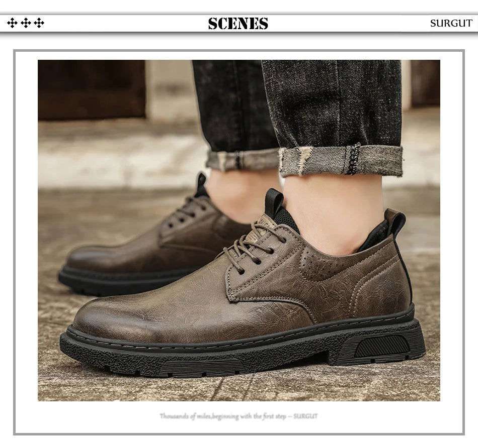 SURGUT Leather Vintage Larger Size Men Casual Shoes Top Luxury Dermis Quality Men Leather Shoes Brogue Retro Bussiness Shoes Man - olympicfangear