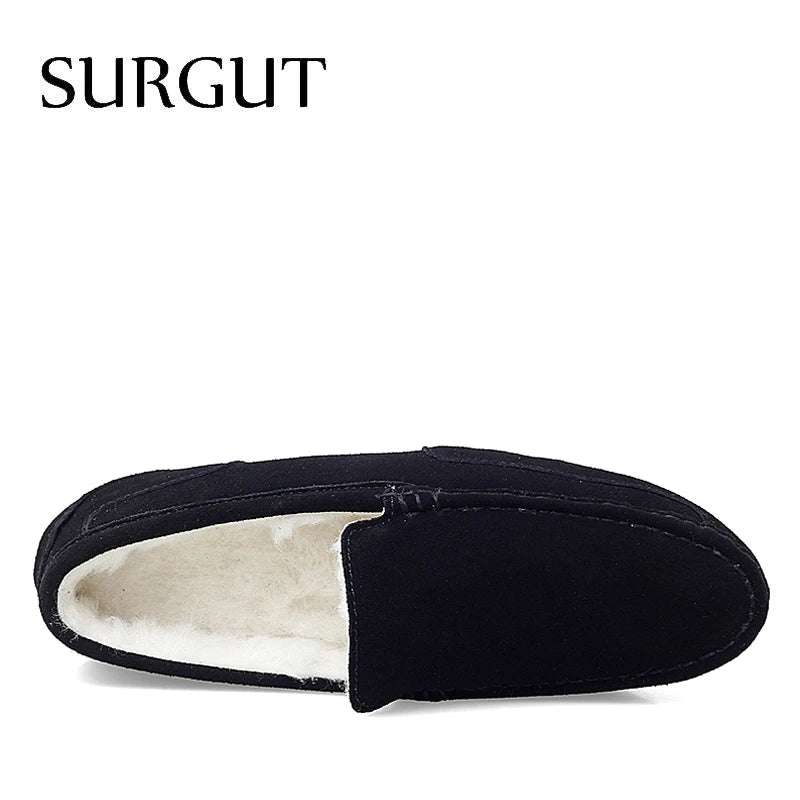 SURGUT Men Casual Shoes Brand Breathable Suede Loafers Moccasins Quality Winter Warm Men Slip On Driving Shoes Plus Size 38-47 - olympicfangear