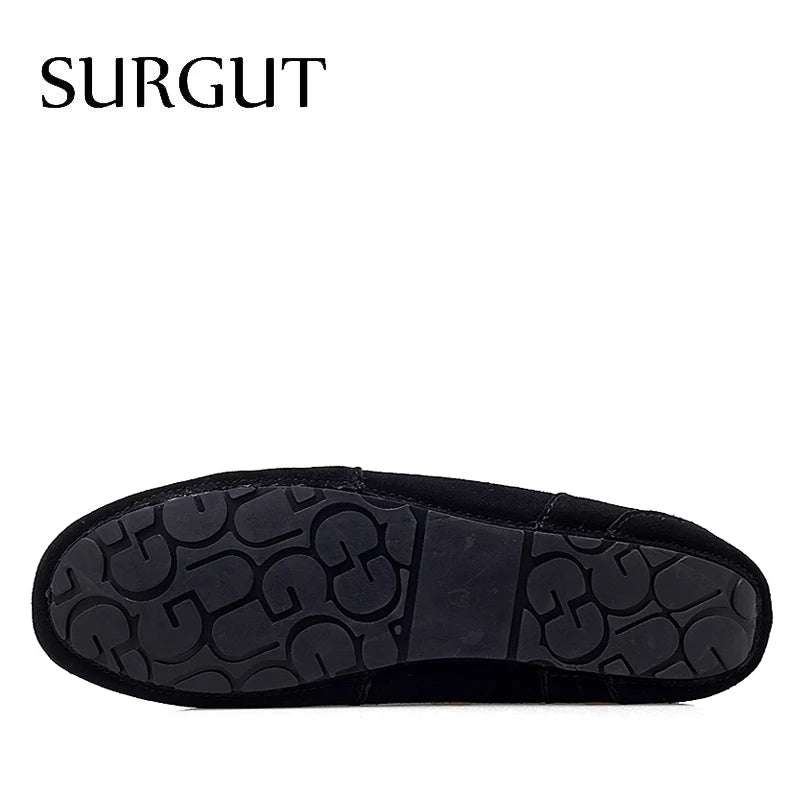 SURGUT Men Casual Shoes Brand Breathable Suede Loafers Moccasins Quality Winter Warm Men Slip On Driving Shoes Plus Size 38-47 - olympicfangear