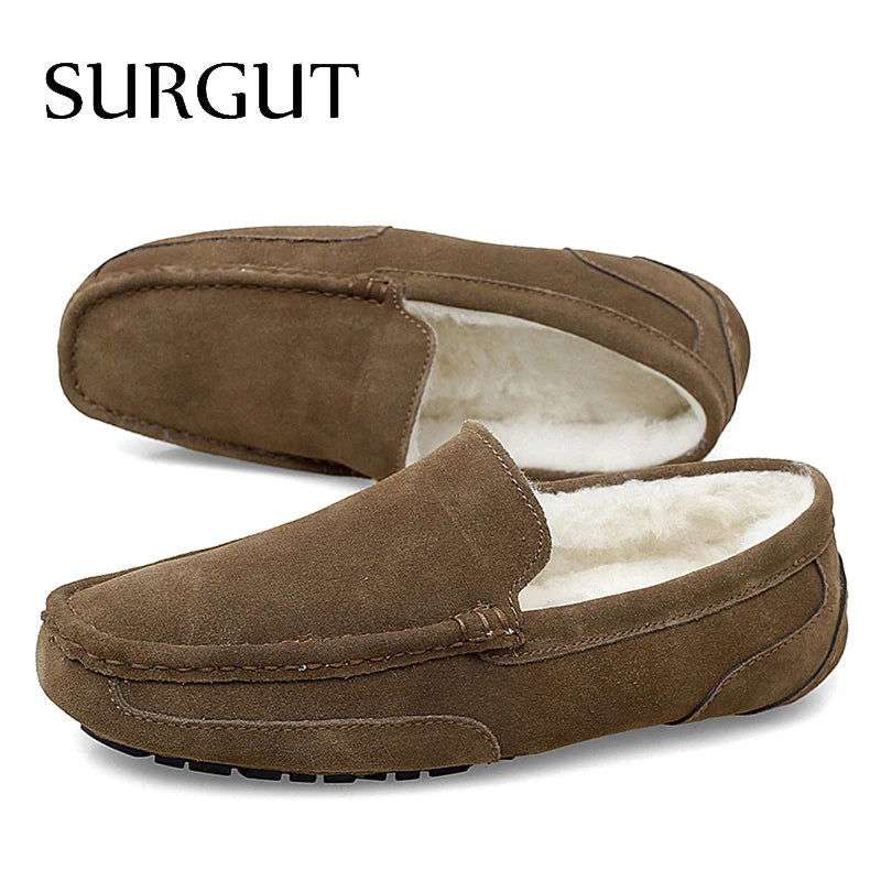 SURGUT Men Casual Shoes Brand Breathable Suede Loafers Moccasins Quality Winter Warm Men Slip On Driving Shoes Plus Size 38-47 - olympicfangear