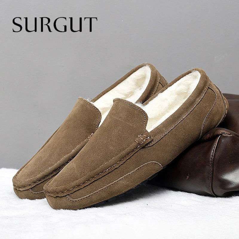 SURGUT Men Casual Shoes Brand Breathable Suede Loafers Moccasins Quality Winter Warm Men Slip On Driving Shoes Plus Size 38-47 - olympicfangear