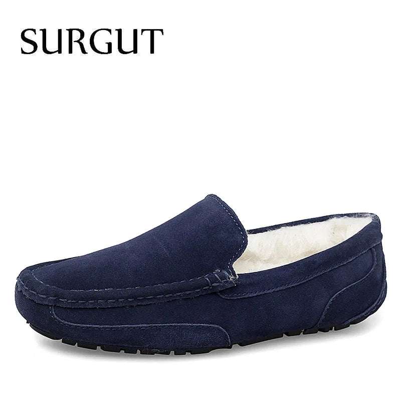 SURGUT Men Casual Shoes Brand Breathable Suede Loafers Moccasins Quality Winter Warm Men Slip On Driving Shoes Plus Size 38-47 - olympicfangear