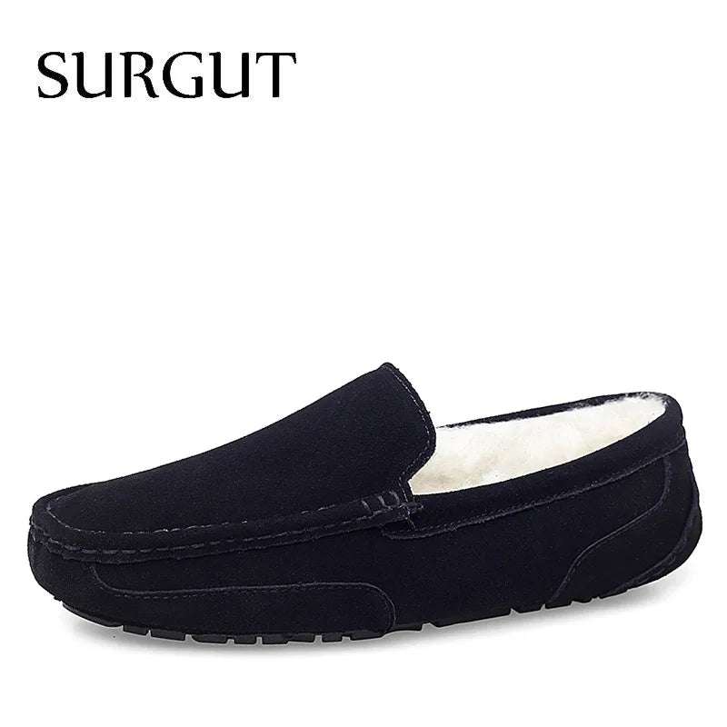 SURGUT Men Casual Shoes Brand Breathable Suede Loafers Moccasins Quality Winter Warm Men Slip On Driving Shoes Plus Size 38-47 - olympicfangear