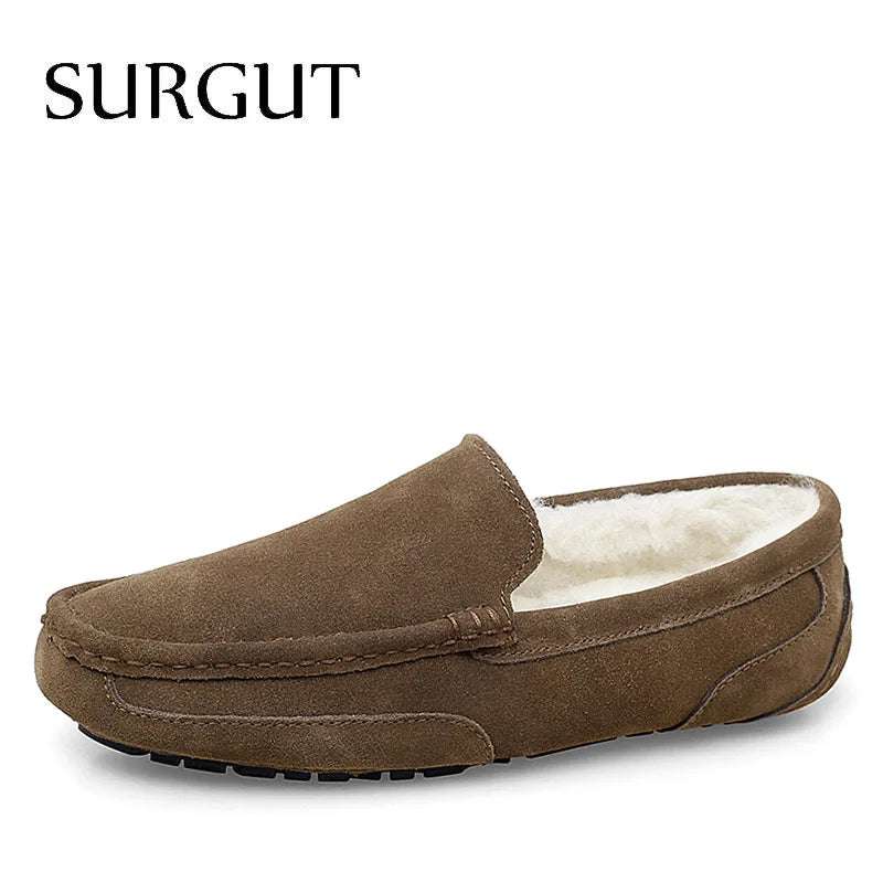 SURGUT Men Casual Shoes Brand Breathable Suede Loafers Moccasins Quality Winter Warm Men Slip On Driving Shoes Plus Size 38-47 - olympicfangear