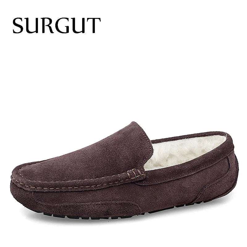 SURGUT Men Casual Shoes Brand Breathable Suede Loafers Moccasins Quality Winter Warm Men Slip On Driving Shoes Plus Size 38-47 - olympicfangear
