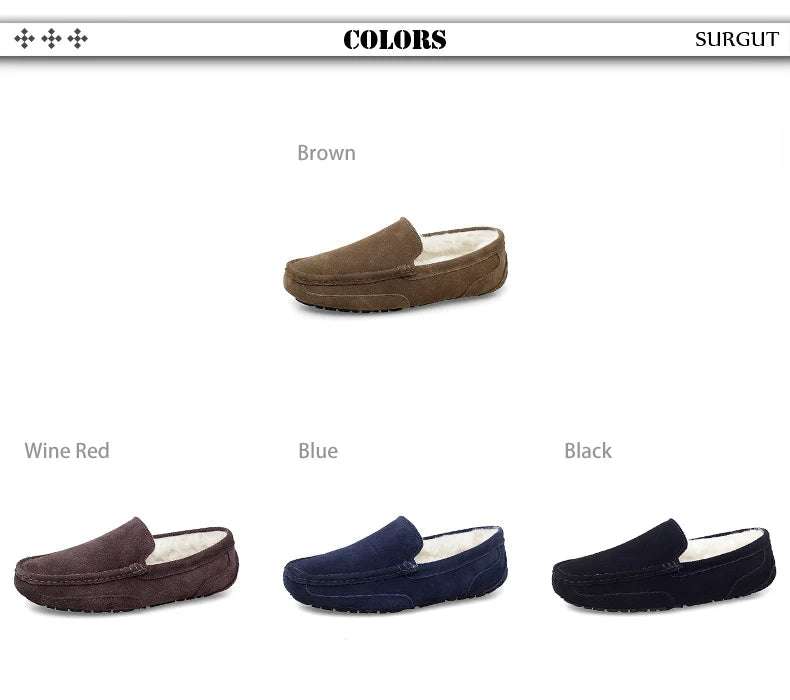 SURGUT Men Casual Shoes Brand Breathable Suede Loafers Moccasins Quality Winter Warm Men Slip On Driving Shoes Plus Size 38-47 - olympicfangear