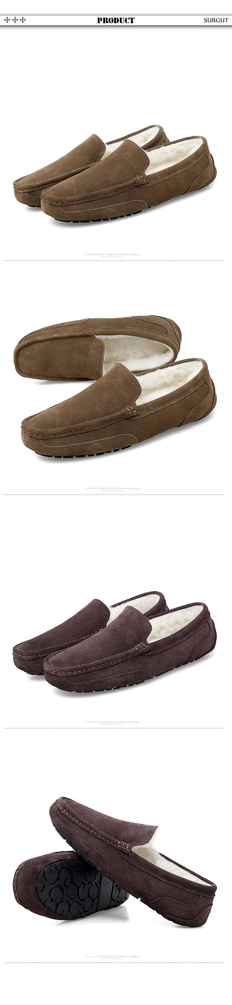 SURGUT Men Casual Shoes Brand Breathable Suede Loafers Moccasins Quality Winter Warm Men Slip On Driving Shoes Plus Size 38-47 - olympicfangear