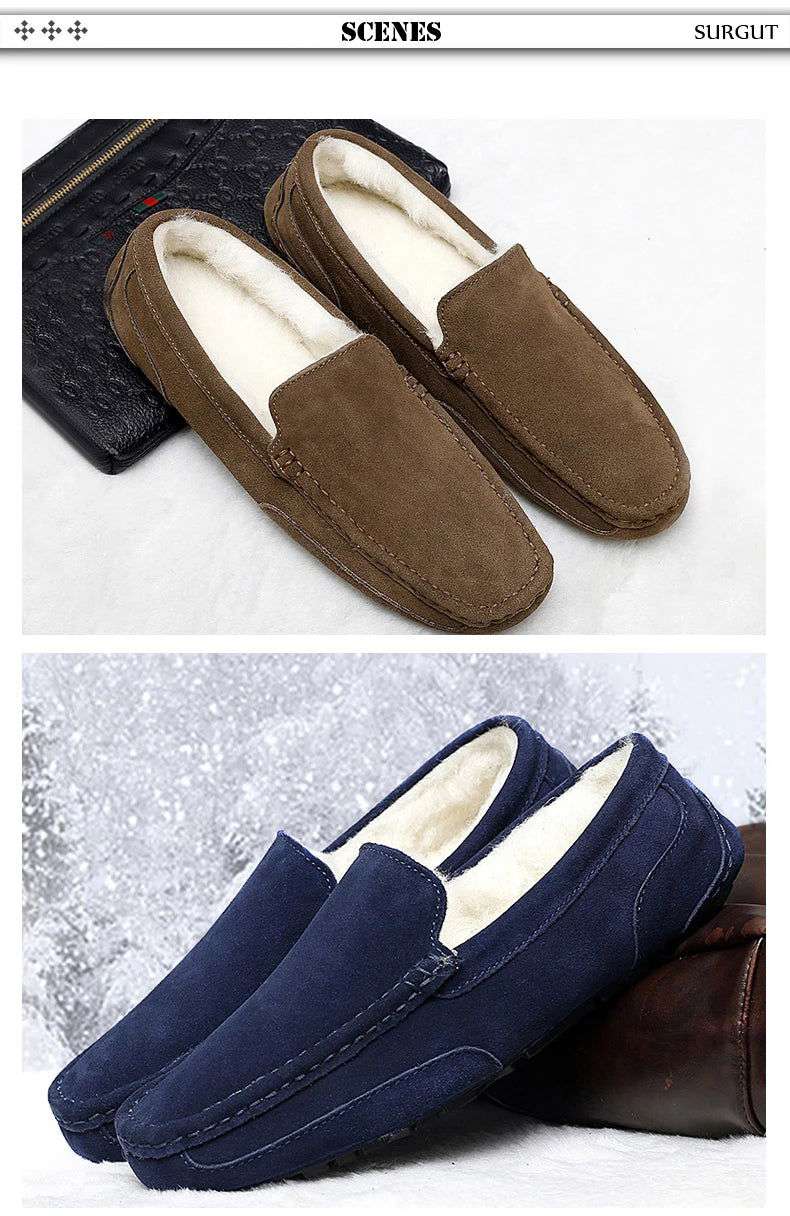 SURGUT Men Casual Shoes Brand Breathable Suede Loafers Moccasins Quality Winter Warm Men Slip On Driving Shoes Plus Size 38-47 - olympicfangear