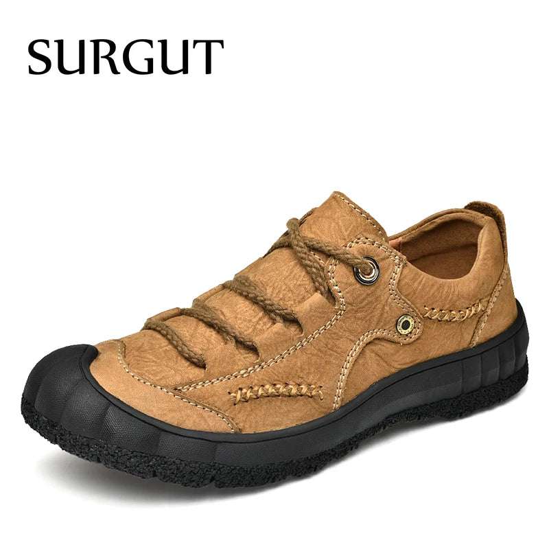 SURGUT Men's Genuine Leather Casual Shoes Outdoor Trendy Men Shoes Waterproof Non-slip Man Platform Shoes Anti-collision Toe - olympicfangear