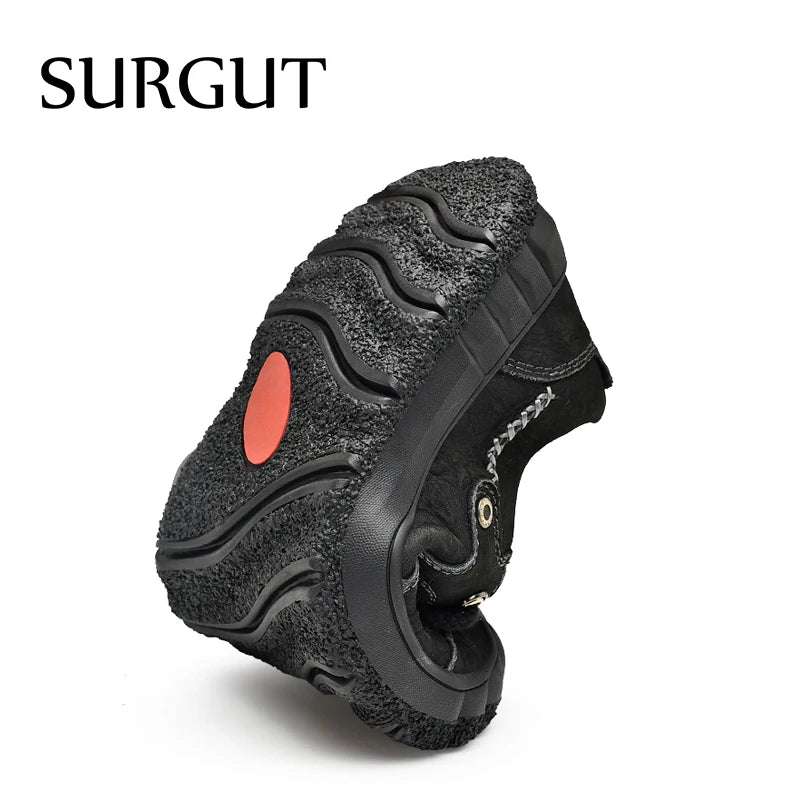 SURGUT Men's Genuine Leather Casual Shoes Outdoor Trendy Men Shoes Waterproof Non-slip Man Platform Shoes Anti-collision Toe - olympicfangear