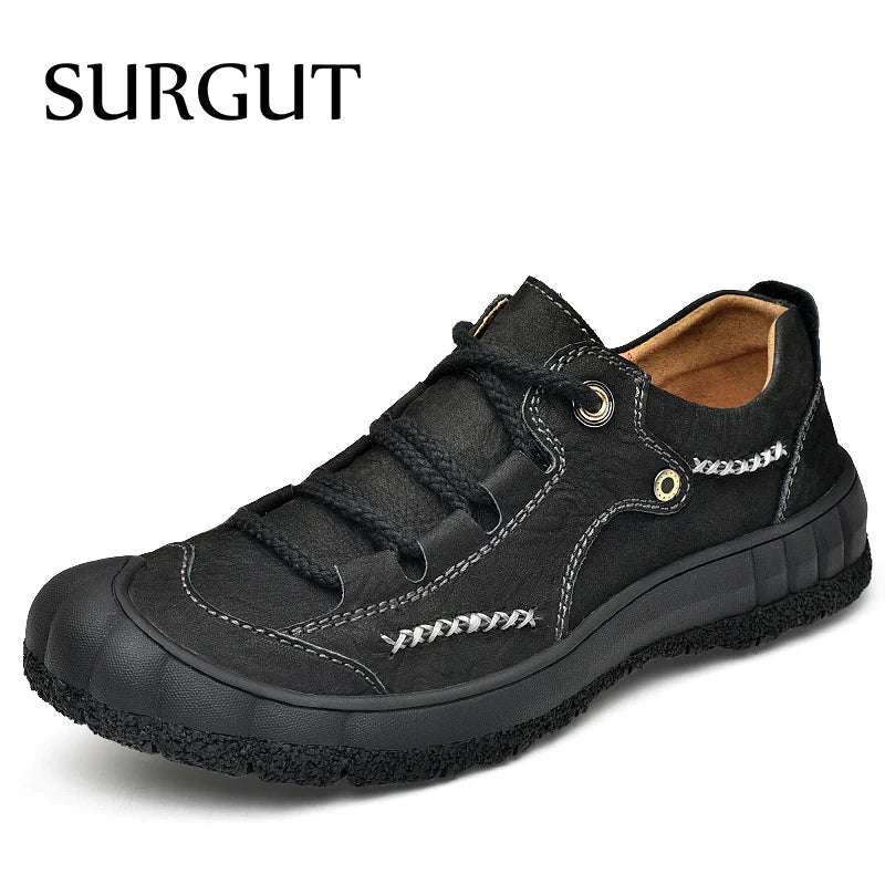 SURGUT Men's Genuine Leather Casual Shoes Outdoor Trendy Men Shoes Waterproof Non-slip Man Platform Shoes Anti-collision Toe - olympicfangear