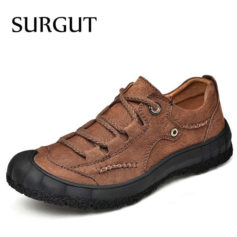 SURGUT Men's Genuine Leather Casual Shoes Outdoor Trendy Men Shoes Waterproof Non-slip Man Platform Shoes Anti-collision Toe - olympicfangear