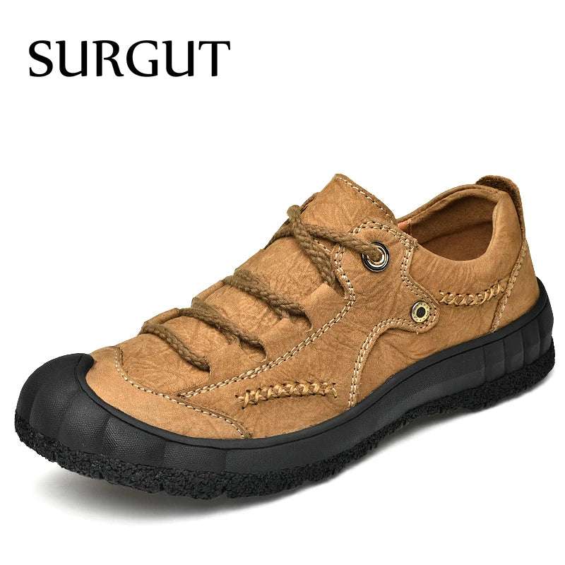 SURGUT Men's Genuine Leather Casual Shoes Outdoor Trendy Men Shoes Waterproof Non-slip Man Platform Shoes Anti-collision Toe - olympicfangear