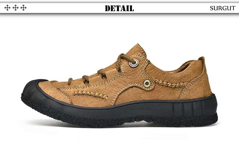 SURGUT Men's Genuine Leather Casual Shoes Outdoor Trendy Men Shoes Waterproof Non-slip Man Platform Shoes Anti-collision Toe - olympicfangear