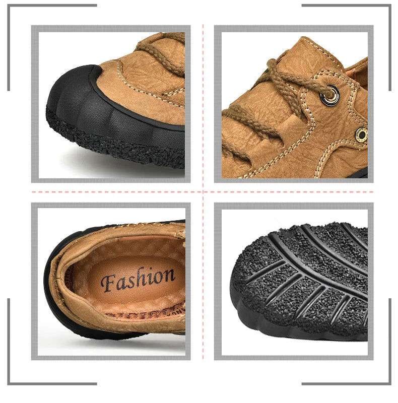 SURGUT Men's Genuine Leather Casual Shoes Outdoor Trendy Men Shoes Waterproof Non-slip Man Platform Shoes Anti-collision Toe - olympicfangear