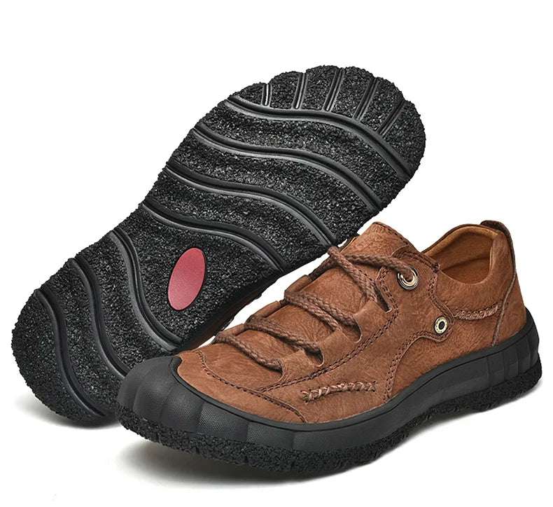 SURGUT Men's Genuine Leather Casual Shoes Outdoor Trendy Men Shoes Waterproof Non-slip Man Platform Shoes Anti-collision Toe - olympicfangear