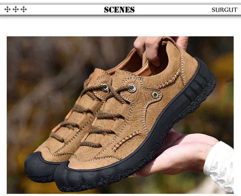 SURGUT Men's Genuine Leather Casual Shoes Outdoor Trendy Men Shoes Waterproof Non-slip Man Platform Shoes Anti-collision Toe - olympicfangear