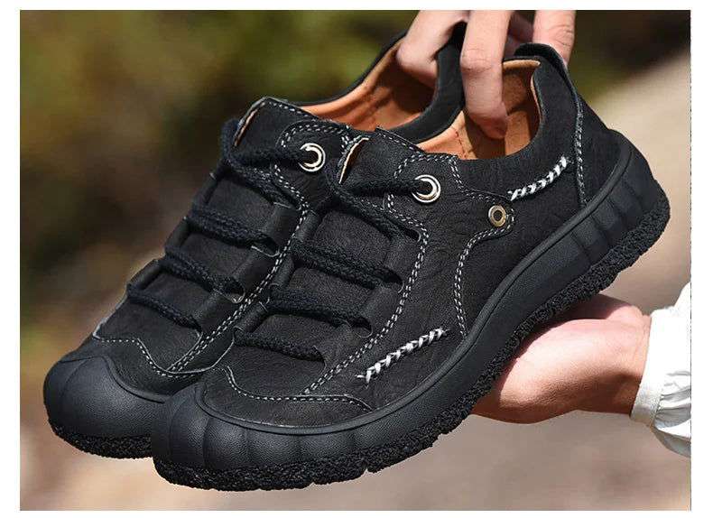 SURGUT Men's Genuine Leather Casual Shoes Outdoor Trendy Men Shoes Waterproof Non-slip Man Platform Shoes Anti-collision Toe - olympicfangear