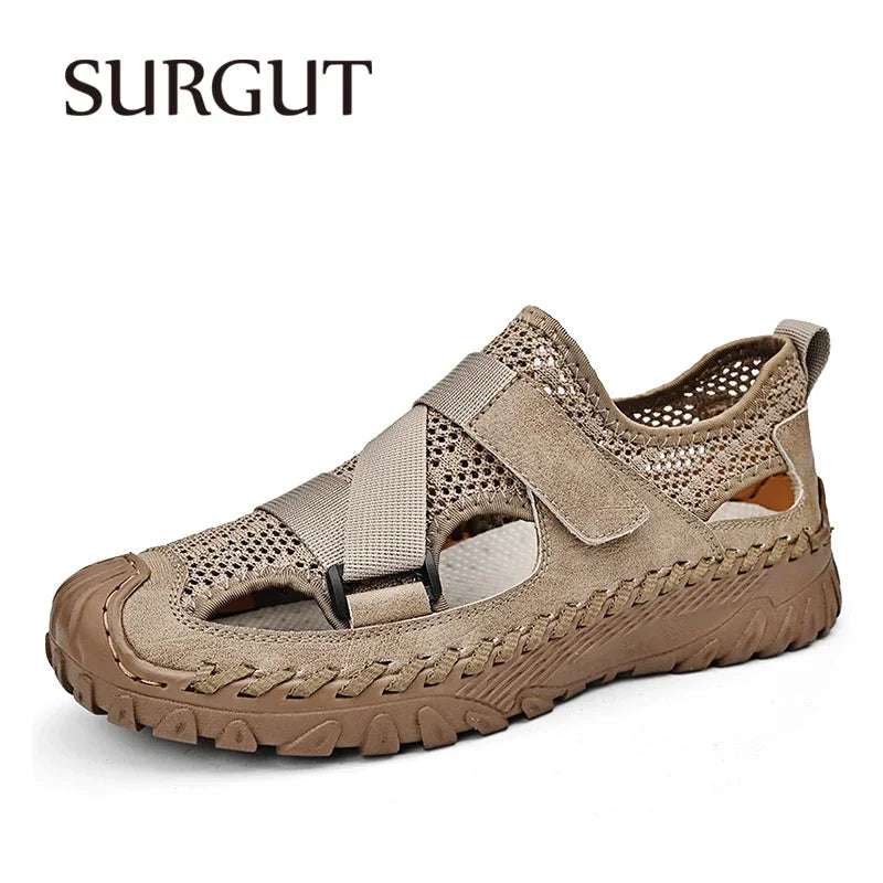 SURGUT Summer Men's Shoes 2024 New Casual Mesh Sandals Outdoor Walking Anti-slip Beach Sports Shoes Platform Sandals Slipper Man - olympicfangear