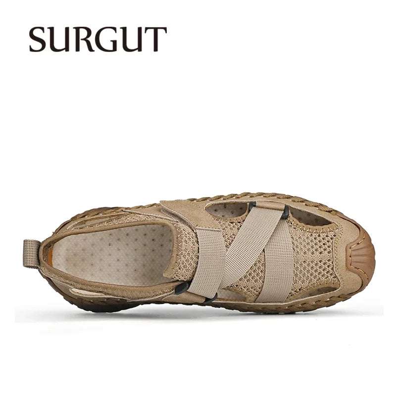 SURGUT Summer Men's Shoes 2024 New Casual Mesh Sandals Outdoor Walking Anti-slip Beach Sports Shoes Platform Sandals Slipper Man - olympicfangear