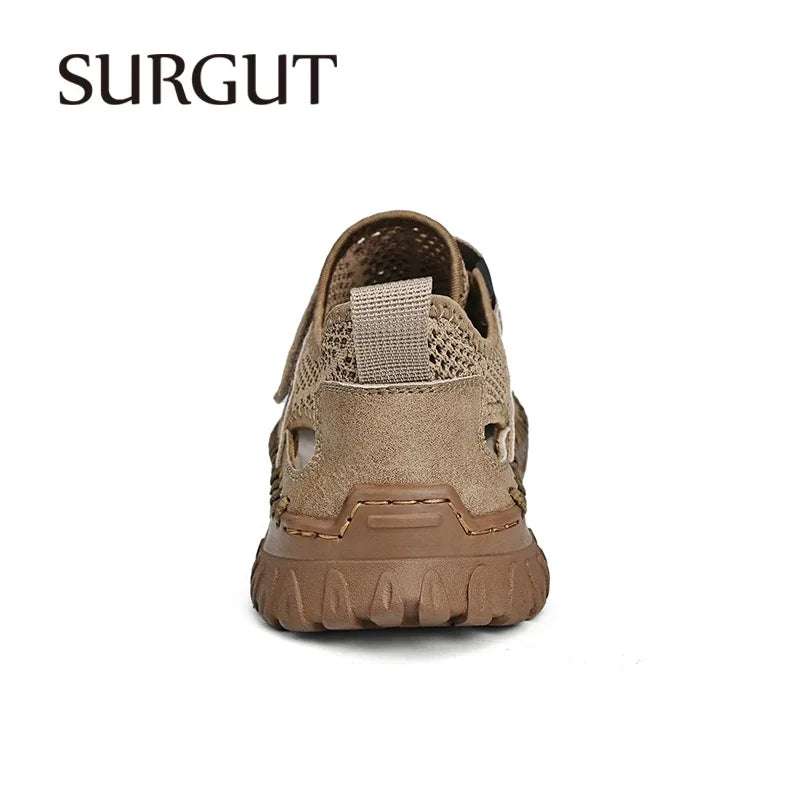 SURGUT Summer Men's Shoes 2024 New Casual Mesh Sandals Outdoor Walking Anti-slip Beach Sports Shoes Platform Sandals Slipper Man - olympicfangear