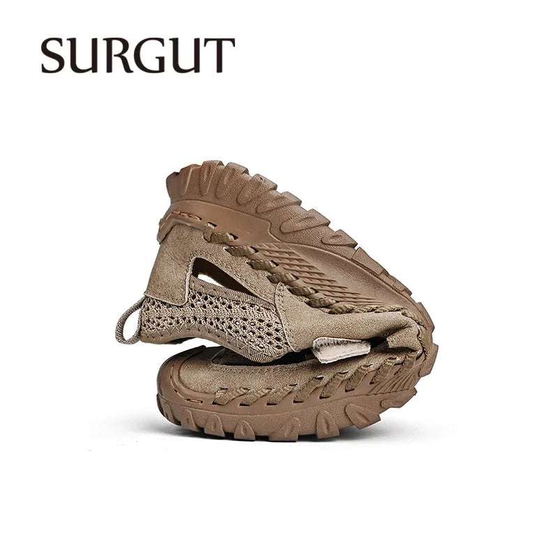 SURGUT Summer Men's Shoes 2024 New Casual Mesh Sandals Outdoor Walking Anti-slip Beach Sports Shoes Platform Sandals Slipper Man - olympicfangear