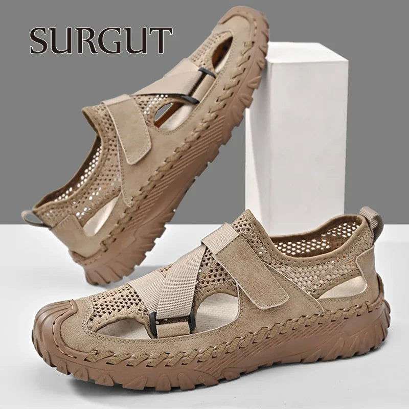 SURGUT Summer Men's Shoes 2024 New Casual Mesh Sandals Outdoor Walking Anti-slip Beach Sports Shoes Platform Sandals Slipper Man - olympicfangear
