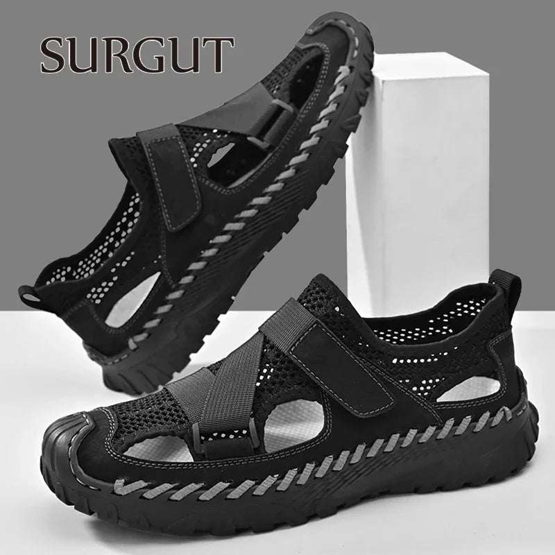 SURGUT Summer Men's Shoes 2024 New Casual Mesh Sandals Outdoor Walking Anti-slip Beach Sports Shoes Platform Sandals Slipper Man - olympicfangear