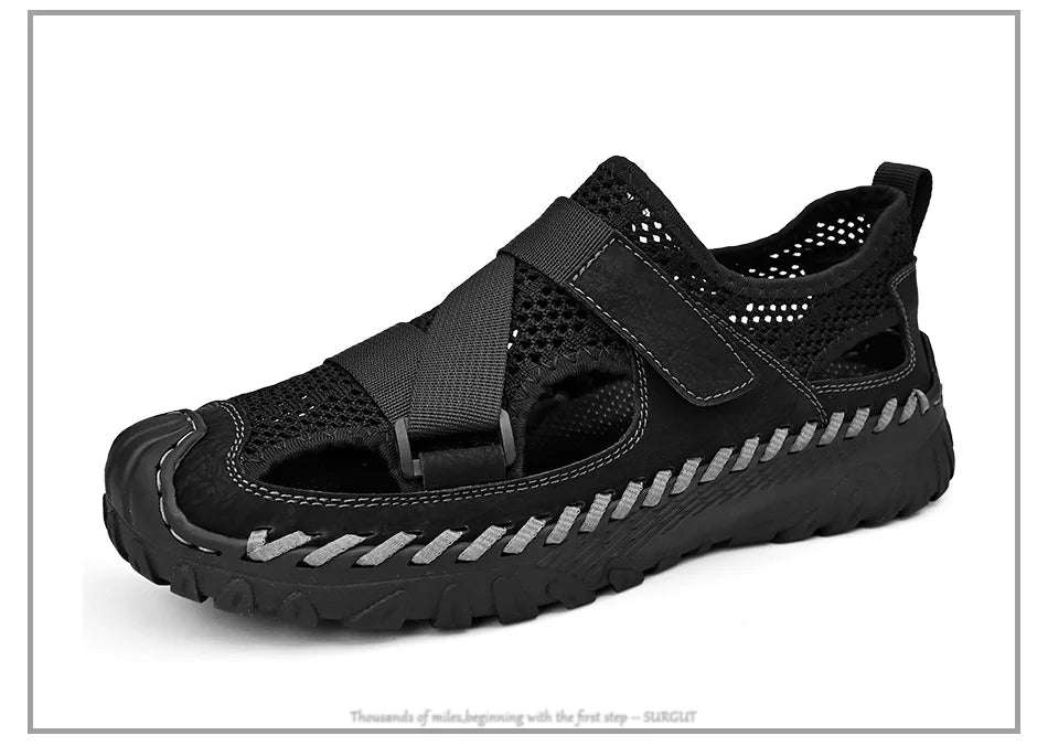 SURGUT Summer Men's Shoes 2024 New Casual Mesh Sandals Outdoor Walking Anti-slip Beach Sports Shoes Platform Sandals Slipper Man - olympicfangear