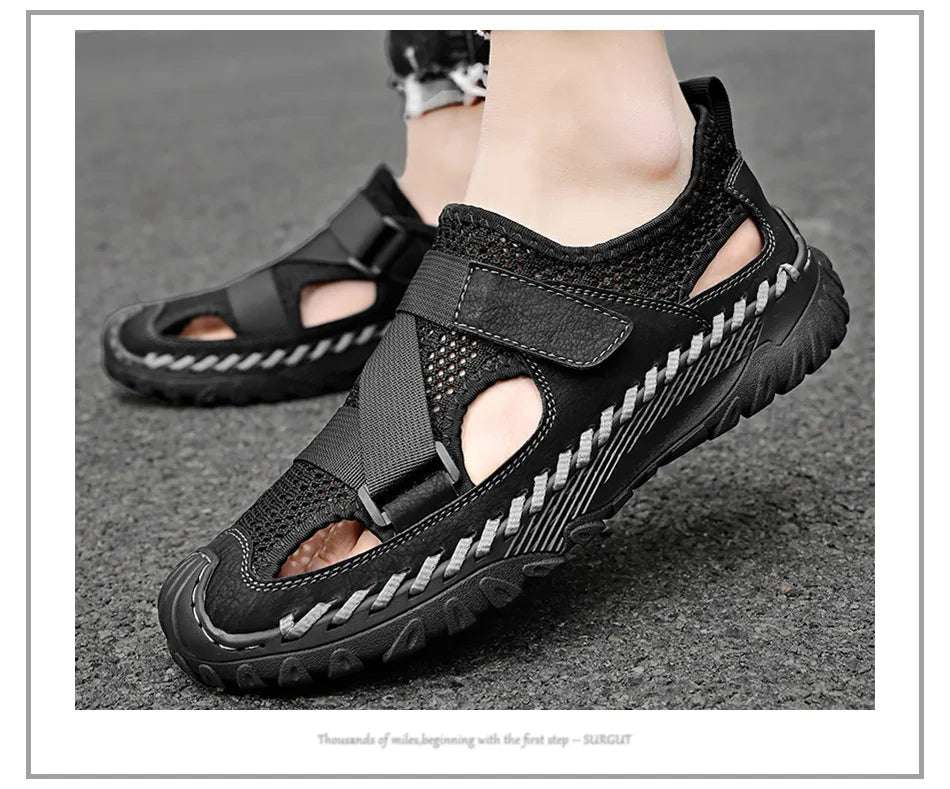 SURGUT Summer Men's Shoes 2024 New Casual Mesh Sandals Outdoor Walking Anti-slip Beach Sports Shoes Platform Sandals Slipper Man - olympicfangear