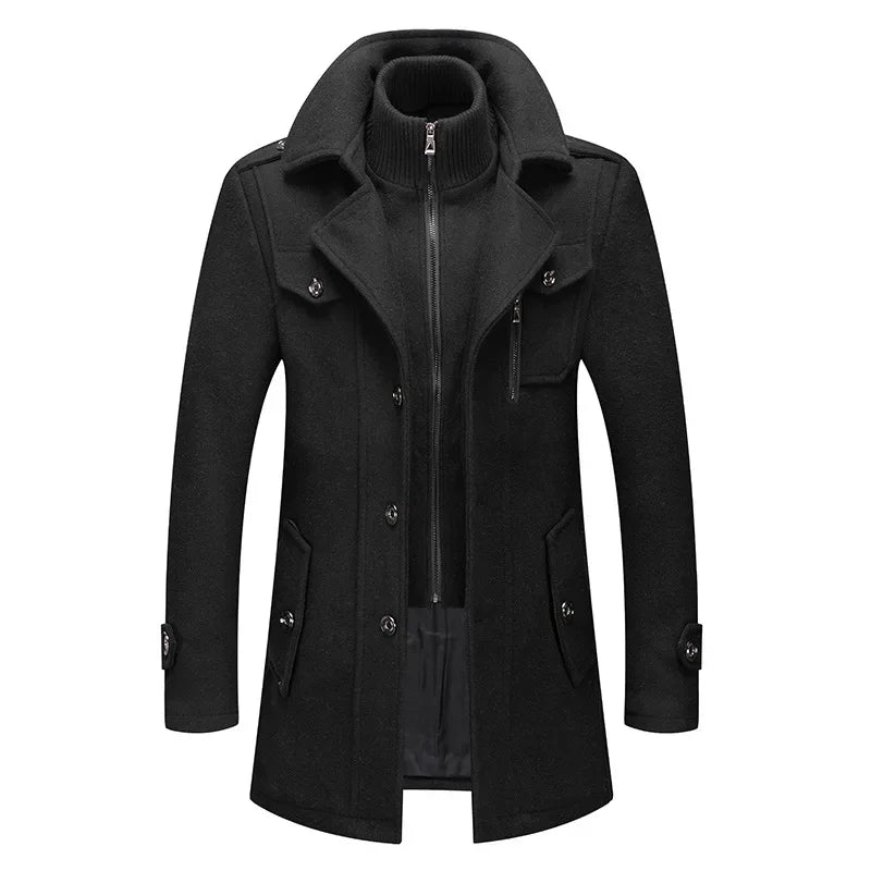 High Quality Men's Winter Trench Coats Casual Business Cashmere Wool Blends Overcoats Jackets