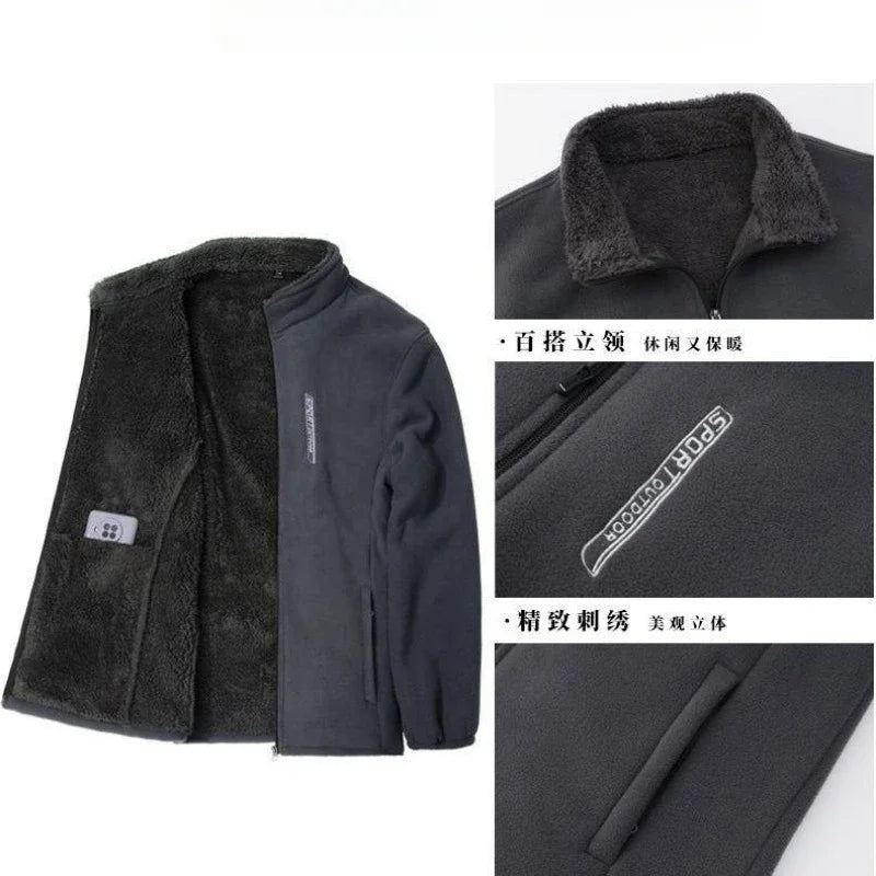 Men's Winter Fleece Jacket Lightweight Windproof Warm Zipper Cardigan for Outdoor Casual Polar Thickened Coat