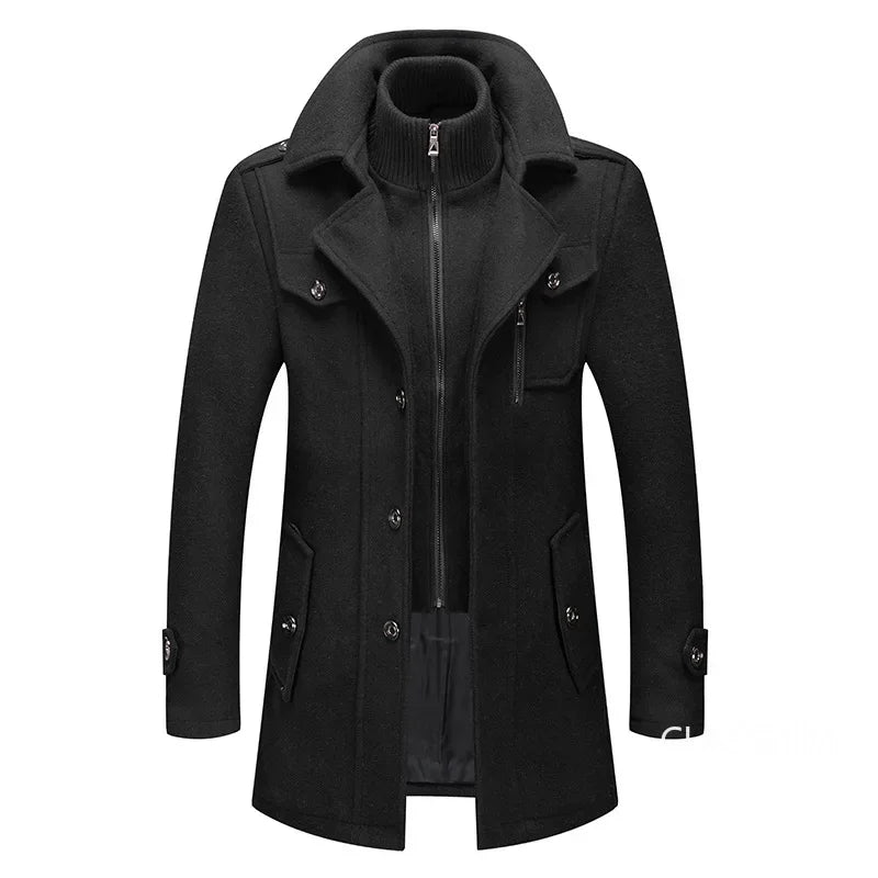 High Quality Men's Winter Trench Coats Casual Business Cashmere Wool Blends Overcoats Jackets