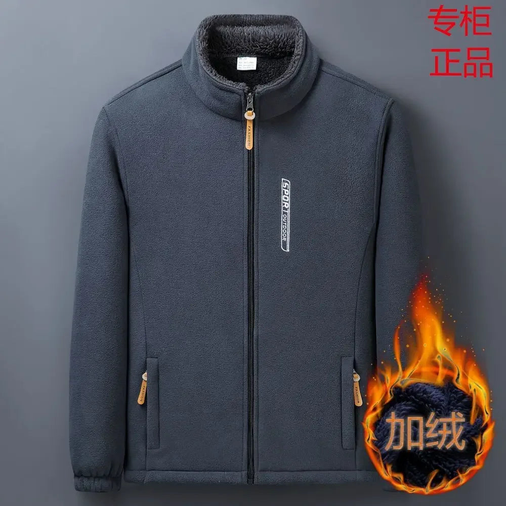 Men's Winter Fleece Jacket Lightweight Windproof Warm Zipper Cardigan for Outdoor Casual Polar Thickened Coat