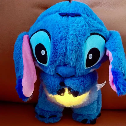 Close-up of glowing Disney Stitch plush doll