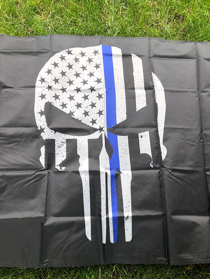 90x150cm Punisher Flag thin blue line skull bone America Punisher Police Flag 3x5ft Black Background Decorate Banner