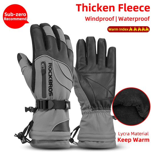 ROCKBROS Winter Fleece Thermal Gloves for Men Women Motorcycle Waterproof Snowboard Snowmobile Cycling - olympicfangear