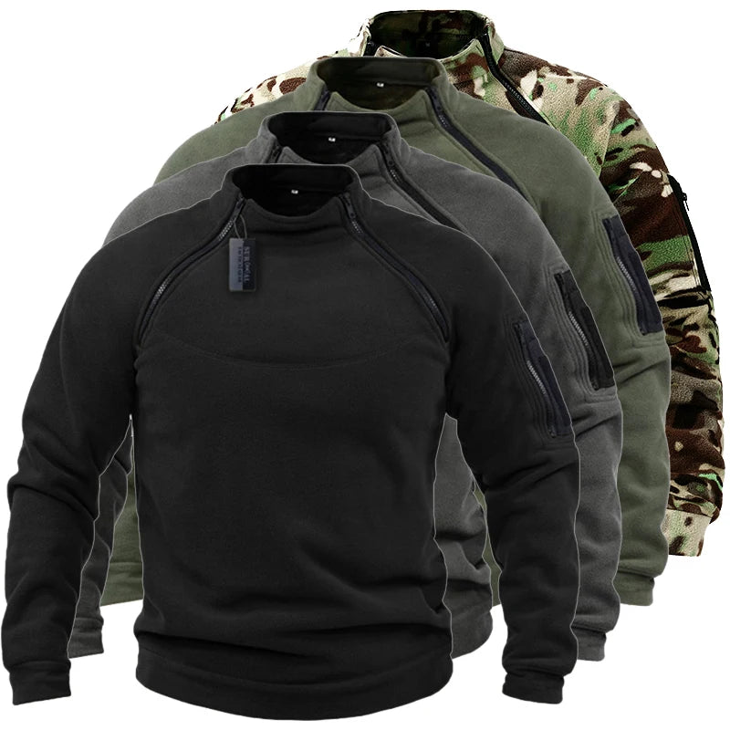 Men's Tactical Polar Fleece Jacket Warm Zipper Pullover Windproof Thermal Hiking Camping Sweater Outdoor Hunting Clothes