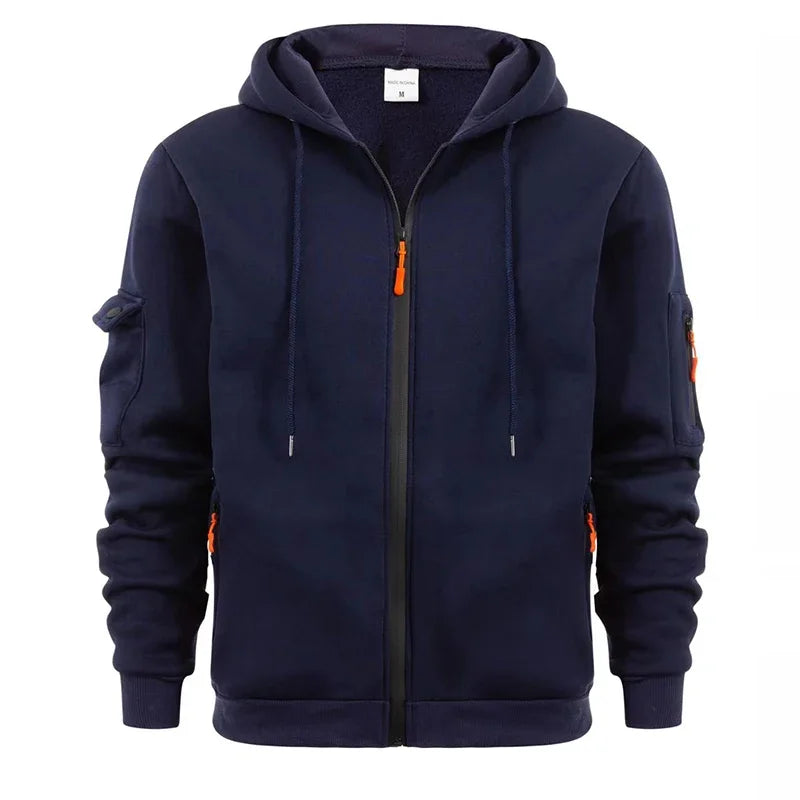 Men's Autumn Winter Hoodie Jacket Full Zip Hooded Plain Pocket Design Sweatshirts Casual Sports Outdoor Daily Wear